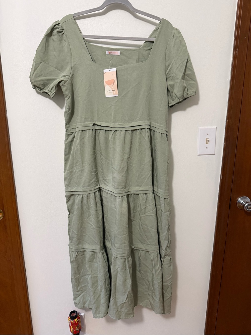 Sage Green Tiered Maxi Dress with Square Neck
